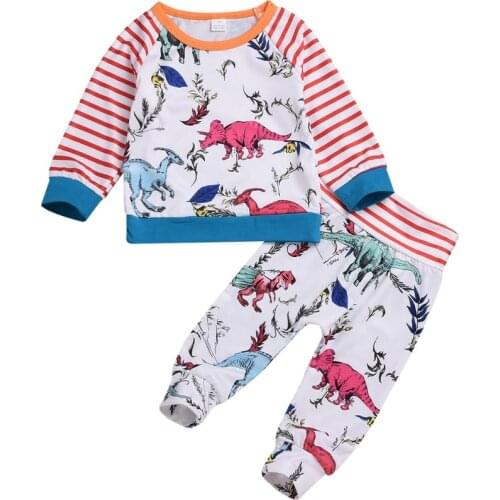 Kid Baby Boy Girl Winter Clothes Set Dinosaur Print Top Long Sleeve Tee+Long Sleeve Bebe Girl Clothing Set Outfit
