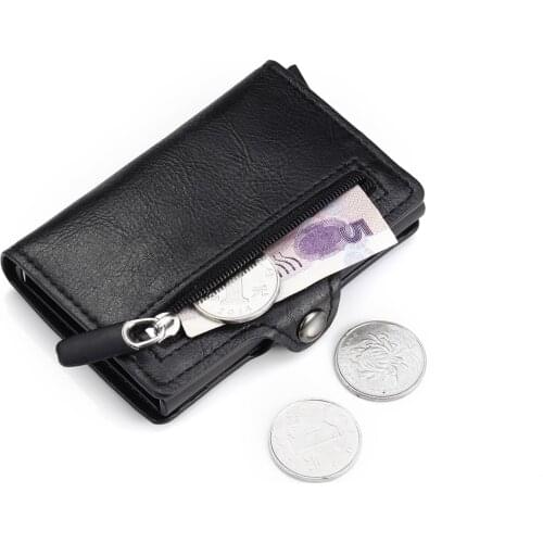 Rfid Leather Card Holder Men Slim Mini Wallet Small Money Bag Women Purse with Zipper Coin Pocket for 6 Cards Case