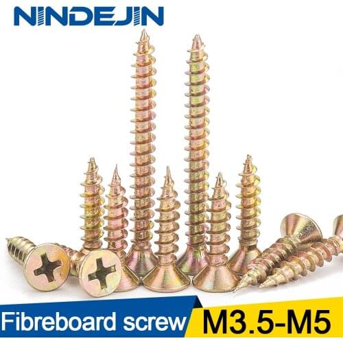 30pcs cross recessed countersunk fiberboard chipboard screws m3.5 m4 m5 yellow zinc coated flat head self tapping wood screw