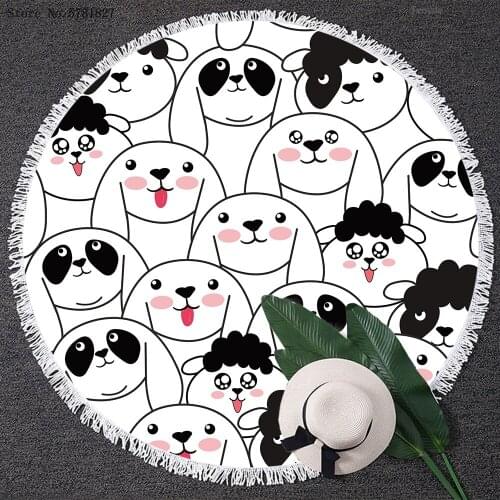 Dog Cat Rabbit Round Tassels Beach Towel Cartoon Animal Summer Spring Blanket Yoga Matt Swim Cover Cloth Round Beach Towel