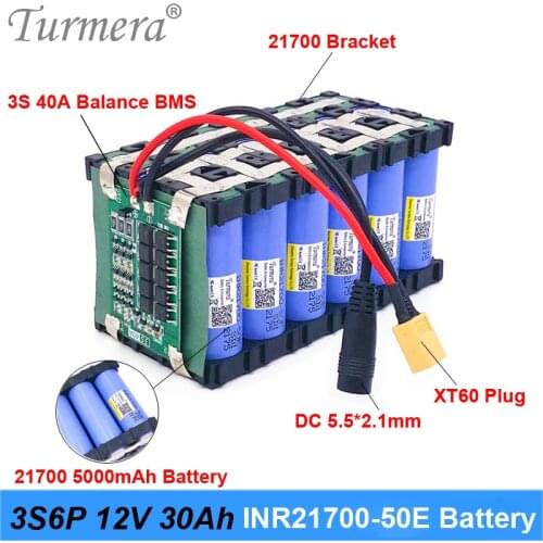 Turmera 12V 30Ah Lithium Battery 3S6P Use INR21700-50E 5000mAh 3.6V with 3S 40A Balance Board for Uninterrupted Power Supply 12V