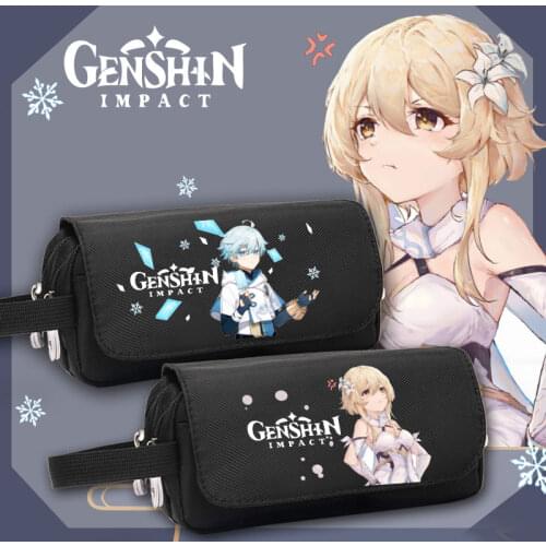 Genshin Impact Venti Diluc Klee Keqing Aether Lumine Pen Bag Stationery Fashion Student High Capacity Pencil Case Storage Bag