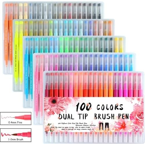 2019 NEW Colorful Pens Dual Tip Brush Marker Pen Watercolor Fine Liner Art Markers for Coloring Drawing Painting Calligraphy