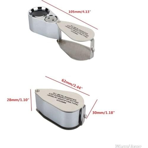 1pc 40X25mm Mini Foldable Magnifier Metal Illuminated Magnifying Glass LED Light J19 21 Dropshipping