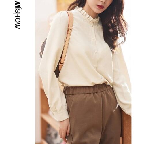 MISHOW 2020 Winter Shirts For Women Casual Solid Long Sleeve Slim Female Tops Elegant Fashion Clothing MX20D4382