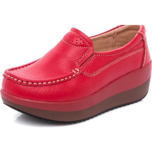 Fashion Autumn Spring Women Oxford Shoes Ballerina Flats Shoes Women Genuine Leather Shoes Wedges Loafers White Large size