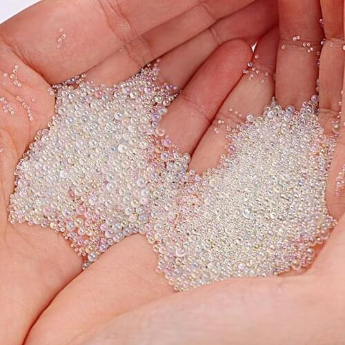 Fashion About 50g Mix Size Crystal AB 0.6~3mm Colorful Transparent Non-porous Glass Beads For Nail Art Decortion