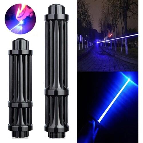 High-power blue laser pointer flashlight adjustable focal length 450nm powerful blue laser sight can burn matches/candles/cigars