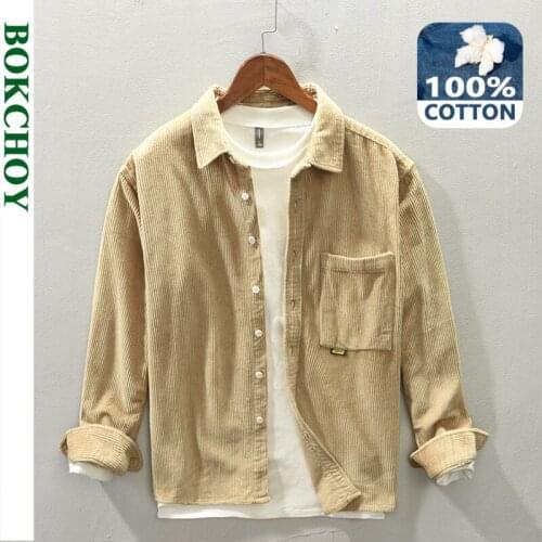 2021 Autumn Winter New Men Corduroy Shirt Thick Pure Cotton Button Up Casual Long Sleeve Pocket GA-D221