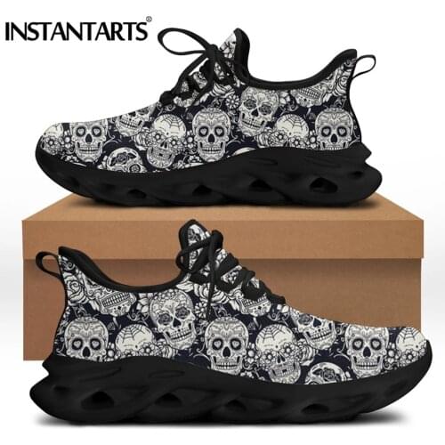 INSTANTARTS Summer Mens Shoes Flats Classic Sugar Skull Brand Design Casual Sneakers Wear-resistant Lace Up Men Walking Zapatos