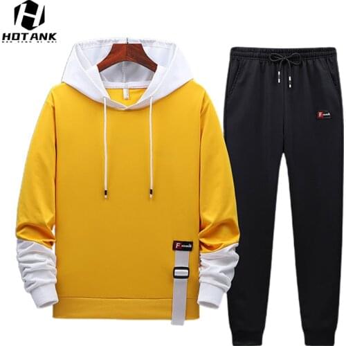 Brand Tracksuit Men Spring Autumn Color Matching Hoodie + Pants Sets Sportswear 2021 Mens Casual Pullover Trend Two Piece Set