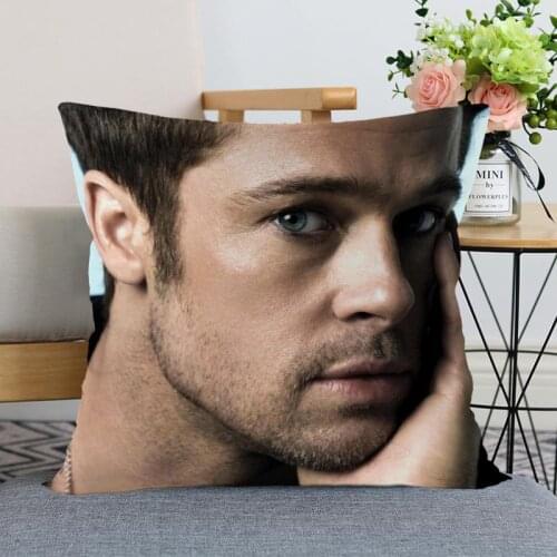 Custom Brad Pitt Decorative Pillowcase Square Zippered Fabric Pillow Cover 35X35,40x40,(One Side)