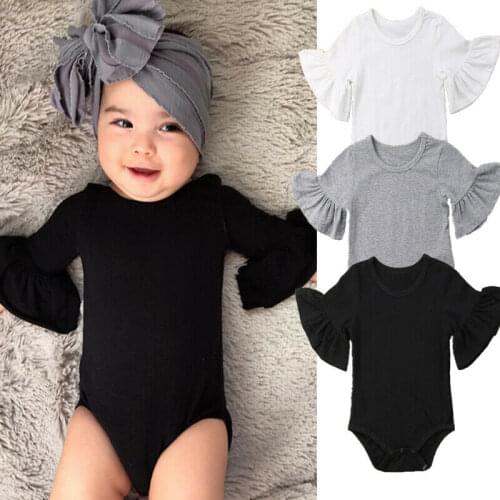 2020 Spring Newborn Infant Baby Girls Cotton Solid Bodysuits Jumpsuit Clothes Long Sleeve Outfits