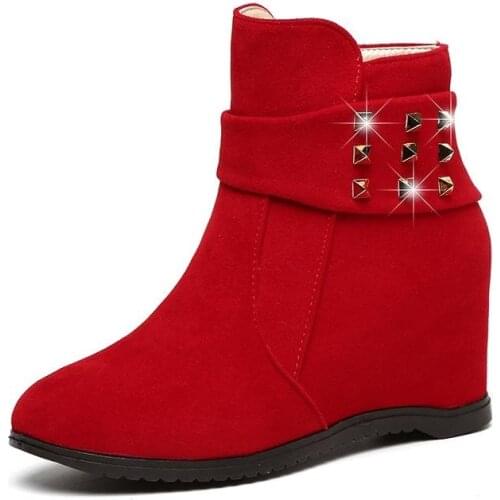 Solid Flat-bottomed Women Wedges Boots Elevated Leisure Suede Platform Women Winter Boots Warm High Heels Boots