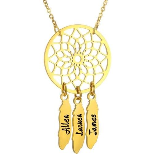 Personalized Customized Name Dream Catcher Family Necklace Stainless Steel Bohemian Necklace For Women Mom Jewelry Wholesale