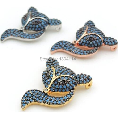 23*18*5mm Micro Pave Kallaite CZ Fox Charms Of Double Loops Fit For Making Necklaces Jewelry