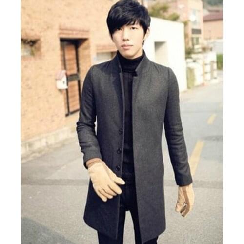 Stand collar casual woolen coat men trench coats modern urban long sleeves overcoat mens cashmere coat casaco masculino england