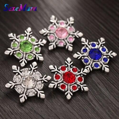 10pcs/lot 2018 New Christmas Snap Jewelry Rhinestone Flower Snowflakes 18mm Metal Snap Button Fit Snap Bracelet Christmas Gift