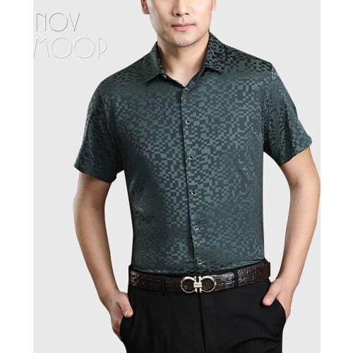 Summer men natural silk business shirts short sleeve plaid jacquard shirt chemise homm camiseta masculina LT2224 FREE SHIPPING