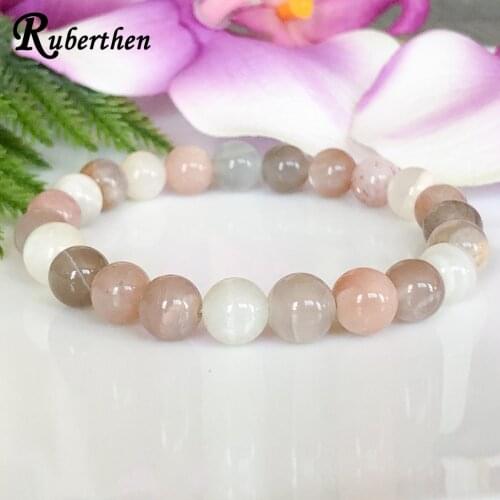 Ruberthen Women`s 8MM Mixed Moonstone Yoga Bracelet Healing Crystals Energy Bracelet Emotional Healing Fertility Bracelet