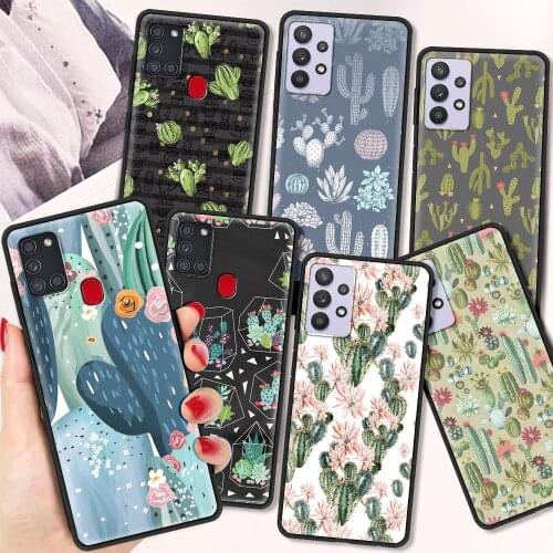 Cute Green Cactus Silicone TPU Cover for Samsung Galaxy A12 A21S A51 A71 A32 5G A21 A31 A41 Phone Case Luxury Coque Shell