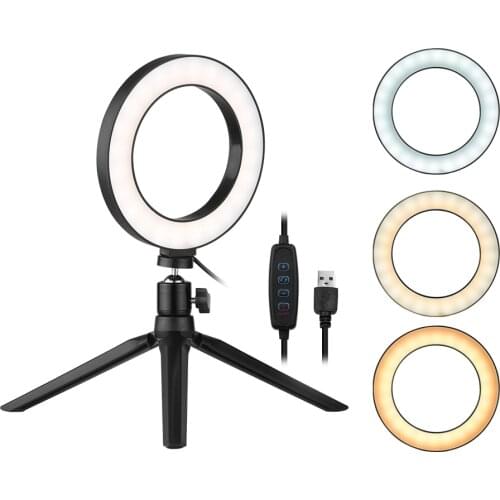 6 Inch Desktop LED Ring Light 3200K-5500K Dimmable Mini Camera Light Lamp 3 Light Modes 10 Brightness Levels with Mini Tripod