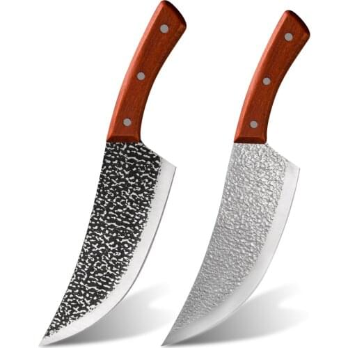 XYj 8'' Handmade Forged Chef Knife Survival Outdoor Butcher Knife Wood Handle Knife Hunting Camping Knife Stainless Steel 7cr17