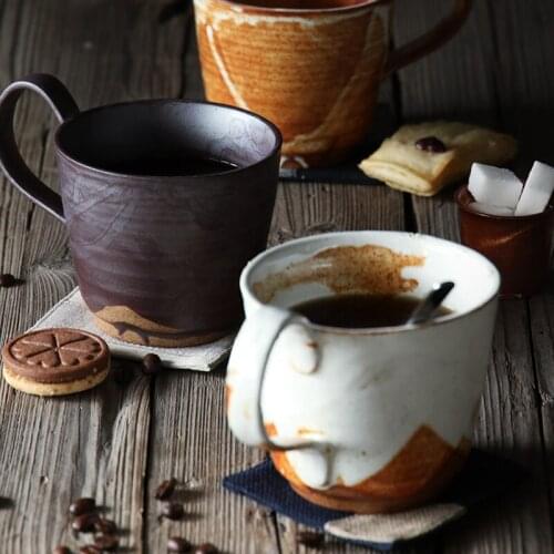 Japanese Retro Ceramic Coffee Cup Creative Stoneware Couple Mug Afternoon Tea Garland Latte Cup Handmade Home Breakfast Milk Mug