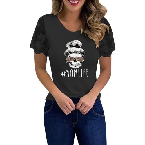 Funny Womens Tops And Blouses Womens T-shirt Lace Casual Print Cross Bare Summer Tops Block Shirts Blusas Mujer De Moda 2021