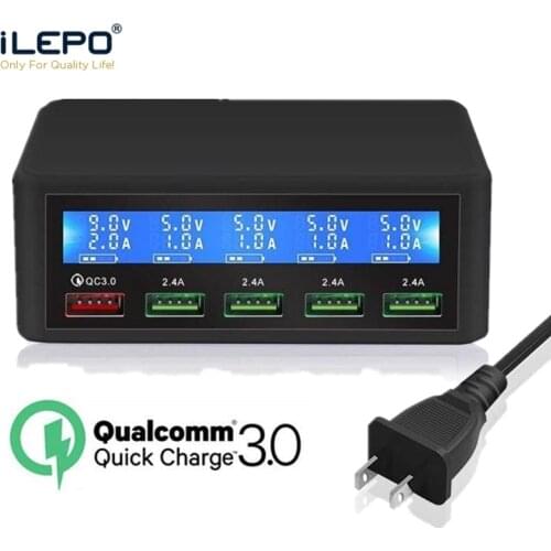 ILEPO USB Quick Charger 50W 5 Ports LED Display Quick Charge 3.0 Fast Charger Desktop Charging Station For iPhone Xiaomi HuaWei