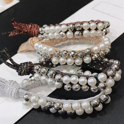 4PCS Women Girls Hair Tie Dual-use Fake Pearl Decor Ponytail Holder Wrist Headband Bracelet Headwear Hair Accessories