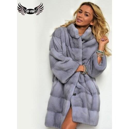 Winter Natural Mink Fur Coat For Women Full Pelt Genuine Mink Fur Jacket Stand Collar High Quality Fur Coats Woman Outwear Long