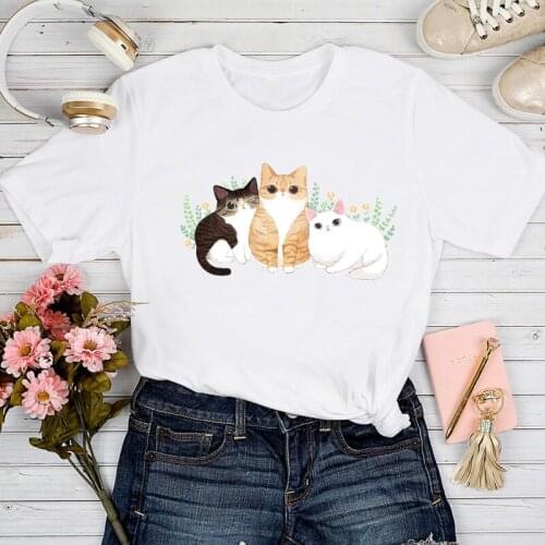 T-shirts Women Lovely Cute Cat 90s Style Trend Fashion Spring Summer Tshirt Top Lady Graphic Female Print Clothes Tee T-Shirt