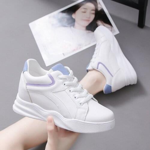 2020 Women Sneakers Casual Platform Trainers White Shoes Heels Autumn Wedges Breathable Woman Height Increasing Shoes 7cm