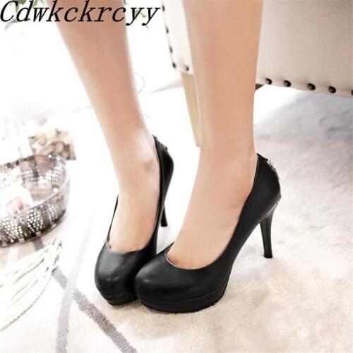 Spring and Autumn New pattern fashion Round head High-heeled Women Shoes black white Pink Shallow mouth Women Shoes size 34-45