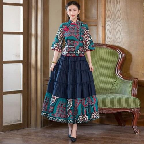 Retro China Style Women Cotton Linen Tops Skirt Set Clothing Ethnic Traditional Tang Suit Blouses Harajuku Fairy Orientale Ropa