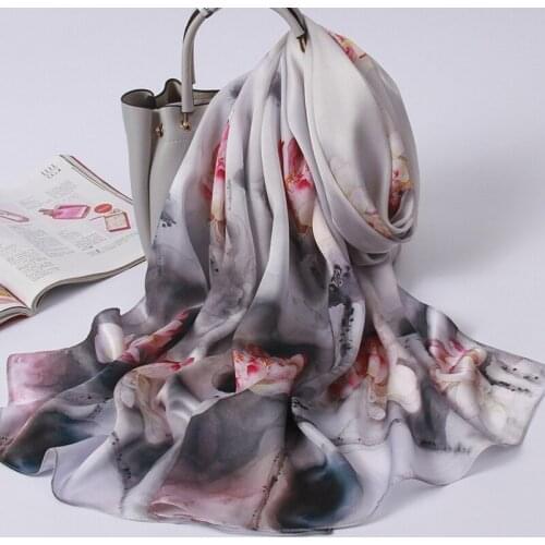 Ink Hangzhou Silk Scarves Women 2021 100% Real Silk Scarf Wraps Gifts for Mom Printed Echarpe Natural Silk Foulard Femme Shawls