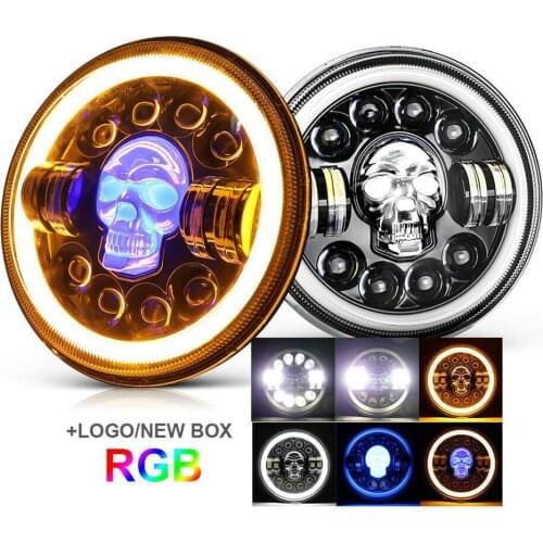 1pcs 7 Inch LED Headlights DRL Hi/Lo Beam H4 180W Halo Ring Amber Angel Eye For Jeep Niva Motorcycle Lada Offroad 4x4 UAZ 12V