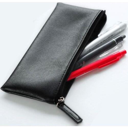 1pcs Leather Pencil Case Simple Pen Bags Women Girl Make Up Holder gift School Stationery Gift