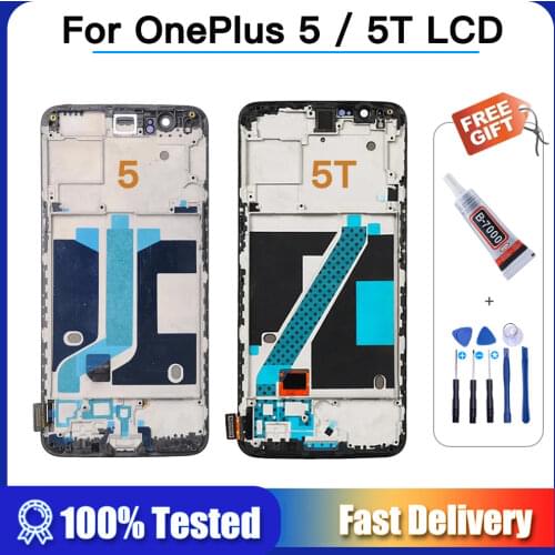 100% Tested OLED LCD For Oneplus 5T A5010 5 A5000 LCD Display + Touch Screen Digitizer Assembly for One Plus 5 T Display + Glue