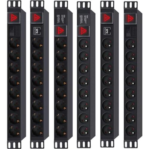 Industrial PDU Cabinet Power 2M Extension Socket 8Bit Germany/French Outlets Plug Anti-thunder Overload Protection 19in