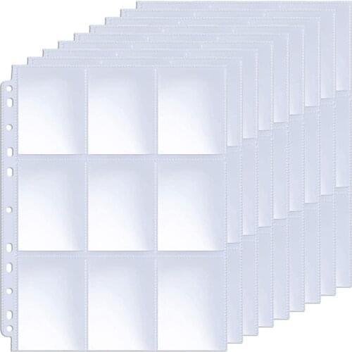 20 Pieces Trading Card Sleeve Pages, 100 Pack 9 Pocket Trading Card Storage Album Pages 11 Holes Fit 3 Ring Binder