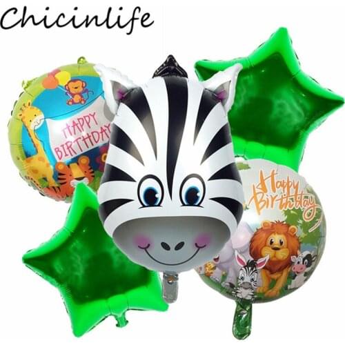 Chicinlife 5Pcs Jungle Animal Zebra Tiger Monkey Lion Foil Balloon Happy Birthday Party Baby Shower Safari Jungle Party Supplies