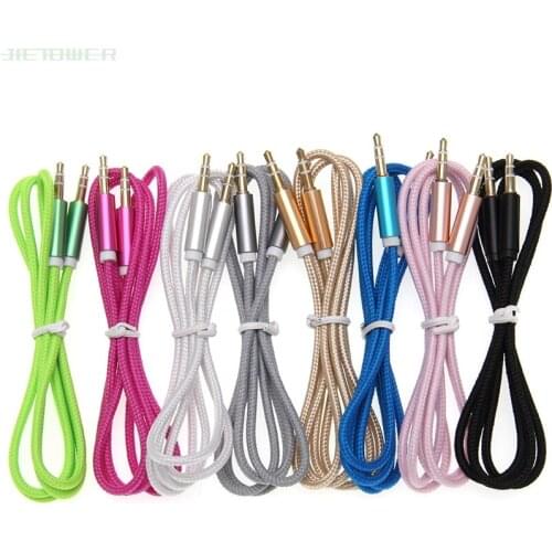 50pcs Tablet PC Stereo Audio AUX Cable 3.5mm Jack Nylon Cable Metal Shell Jack Male to Male Car Aux Auxiliary Cord for Phone