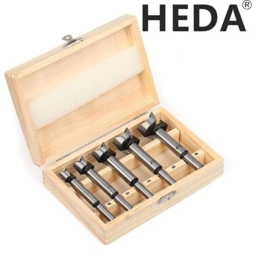 Free Shipping 5PCS 15/20/25/30/35mm Forstner tips Woodworking tools Hole Saw Kit Cutter Hinge Boring Round Shank drill bits Set