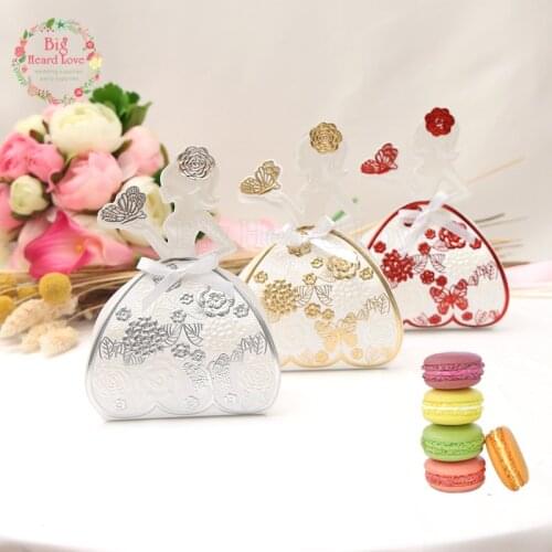 Big Heard Love 25pcs Bride Wedding Box Butterfly And Flower Candy Box Wedding Table Decoration Party Supplies