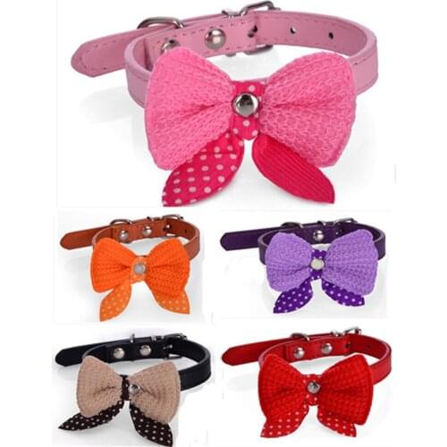 Bow dog Collar puppy Double Layer Bowknots doggie Adjustable strap for dogs safety walking training little big dog