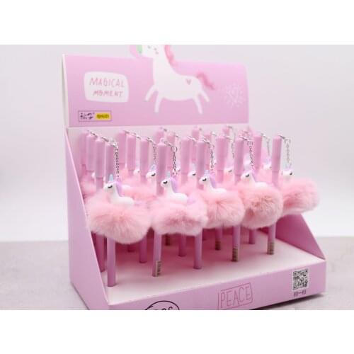 20pcs Kawaii Unicorn Pens Pink Fluffy Pendant Pens for Girls Fashion Stationery Cute Pens Animal Flamingo alpaca Plush Lot