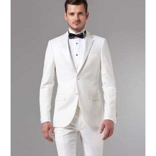Notch Lapel Two Buttons Classic Suit Costume Made Men Suits For Wedding Groom Bridegroom(Jacket+Pant+Vest+Bowtie) White Men Suit