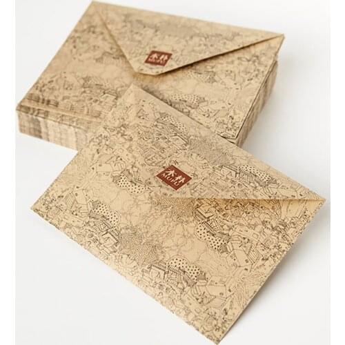 10pcs High Quality Kraft Paper Envelopes Beautiful Print Festive & Party Supplies Cards Invitation Envelope